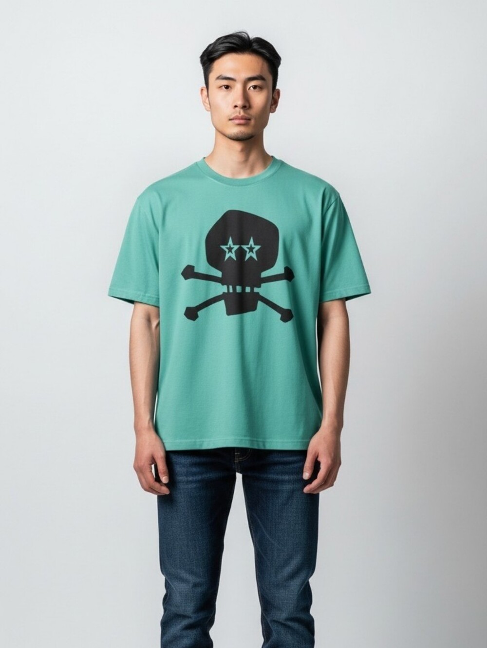 Stussy Mint Blue Graphic Skull Print Short Sleeve Men's T-shirt Size XL NWOT